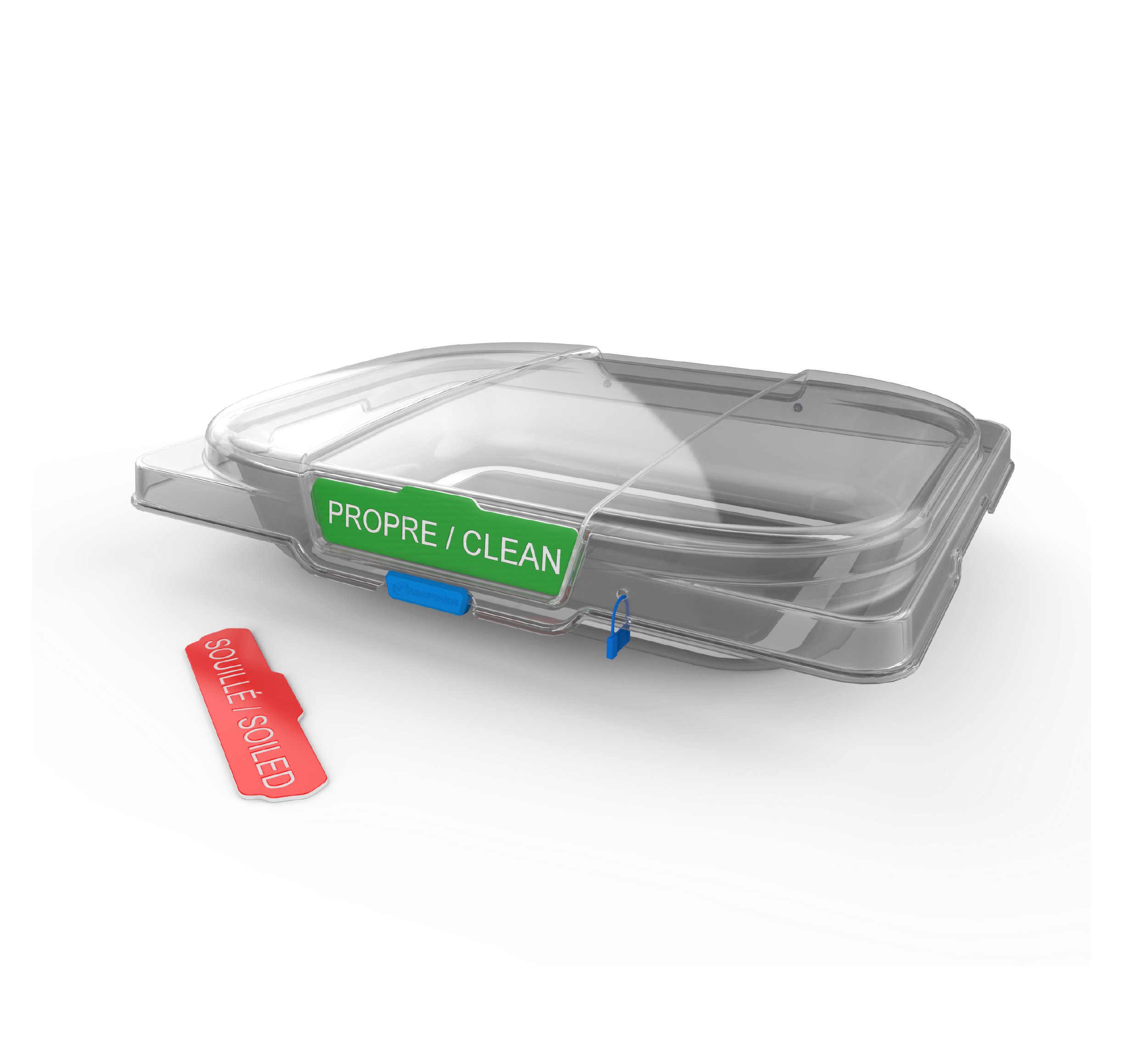 Safe and secure probe tray with clean soiled label and tamper evident seal