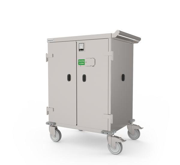 Chariot de transport fermé avec deux portes pour le transport en toute sécurité de sondes ou autres instruments médicaux