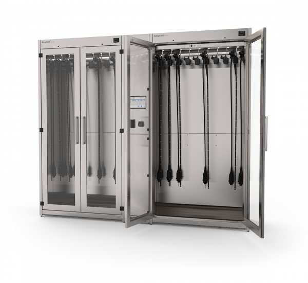 Armoire à endoscopes pour un stockage sécurisé sur deux rangées avec système de traçabilité et séchage des canaux, ventilation en pression positive avec filtres HEPA